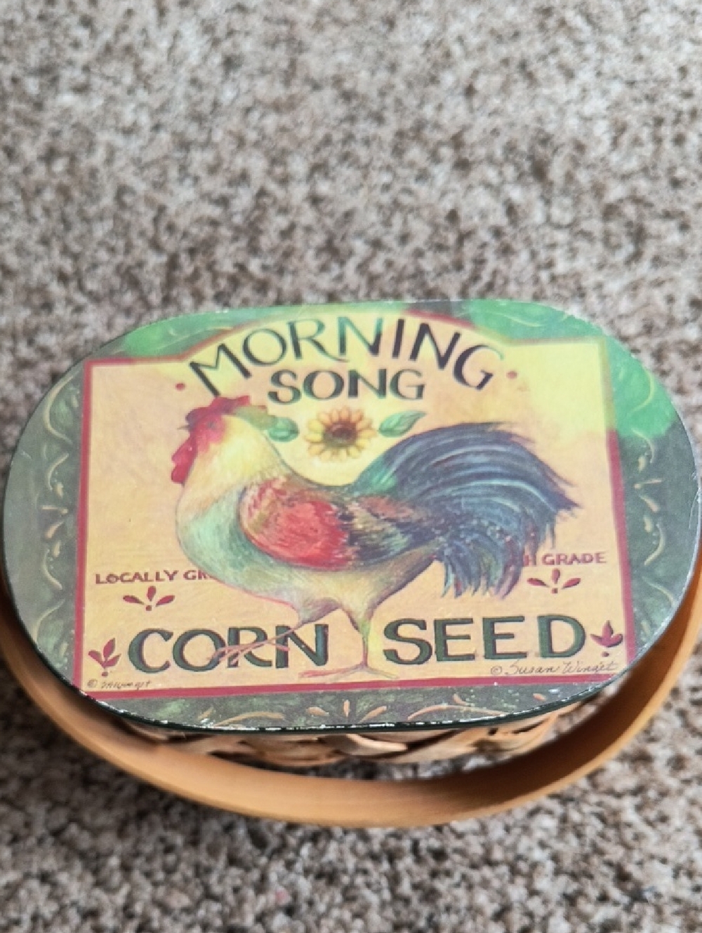 Morning Song Corn Seed Decorative Rooster Tin Lid